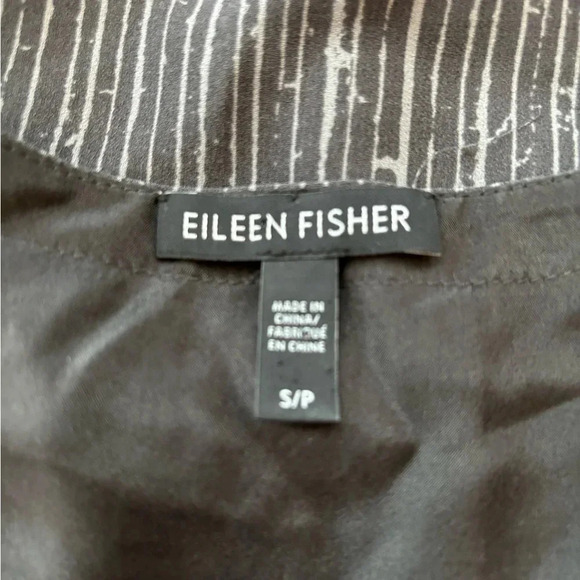 Eileen Fisher 100% Silk Black Printed Tie Waist Sleeveless Midi Dress Size Small - Picture 6 of 6